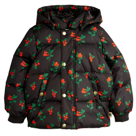 Mini Rodini Winterjas Zwart/Rood/Groen Bessenprint