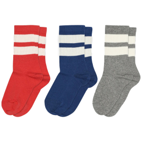 MP Denmark Sok 3-Pack Rood/Blauw/Grijs 79275-1315 Tomato