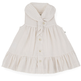 One More In The Family jurk Empuries creme beige met strepen, kraag en knoopsluiting