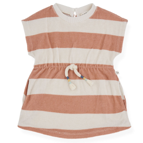 One More In The Family Jurk Ilaria Roze/Creme Strepen Badstof Coral