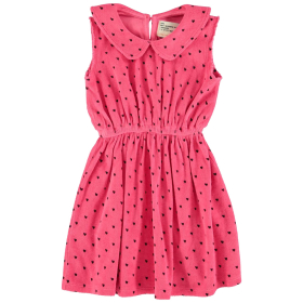 Piupiuchick jurk roze met zwarte hartjesprint van zachte badstof