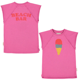 Piupiuchick Jurk Roze IJsje met korte mouwen en kleurrijke ijsjesprint op de voorkant