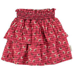 Piupiuchick Rok Rood/Roze Ruit Bloemen Ruffle