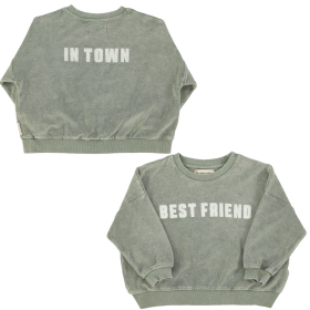 Voorzijde Piupiuchick Sweater Groen Best Friend Badstof los gefotografeerd, groene sweater met Best Friend print