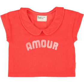 Piupiuchick T-shirt Rood Amour Badstof liggend gefotografeerd met rode kleur en Amour print op de voorkant