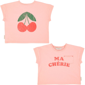 Piupiuchick T-shirt Roze Kers Ma Chérie met korte mouwen en Ma Chérie tekstprint op de voorkant