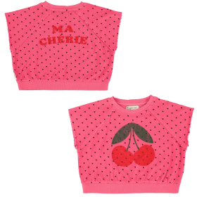 Piupiuchick top roze met kersenprint en kleine hartjes