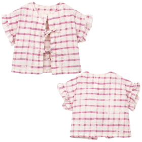 Play Up blouse creme/roze geruit