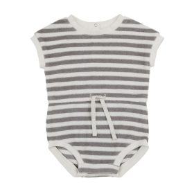 Quincy Mae Romper Grijs/Creme Strepenprint