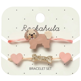 Rockahula armband roze hond 2 stuks dolly dog bracelet set met Shih-Tzu puppy en gouden glitter botje