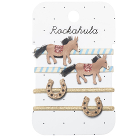 Rockahula Haarelastiekjes Paard & Hoefijzer Blauw/Goud 4 Stuks
