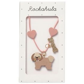Rockahula ketting roze hond dolly dog necklace met Shih-Tzu puppy en gouden glitter botje