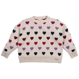 The New Society Gebreide Trui Grijs/Rood/Paars Hartjes