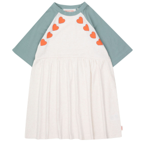 Tiny Cottons Jurk Grijs/Blauw Hartjesprint
