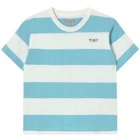 Creme/blauw gestreepte meisjes T-shirt met korte mouwen en Tiny logo