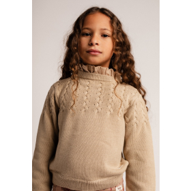 Baje Studio Gebreide Trui Beige Ruffle Kraag Vallon Sand Desert
