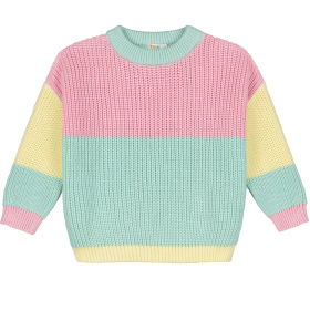 Yuki Sweater Roze Groen Geel Sticky Candy colourblock knit sweater