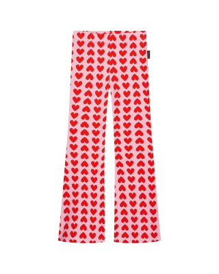 Daily Brat flared broek roze/rood met hartjesprint