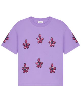Daily Brat T-shirt paars bloemen en pailletten
