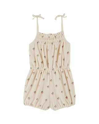 Emile et Ida jumpsuit creme met kersenprint badstof