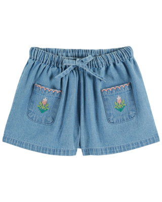 Emile et Ida korte broek blauw met geborduurde bloemen