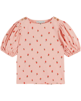 emile et ida t shirt roze aardbeienprint meisjes vooraanzicht
