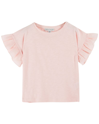 Emile et Ida T-shirt roze met ruffle mouwen Tee Shirt Jersey Flamme Macaron