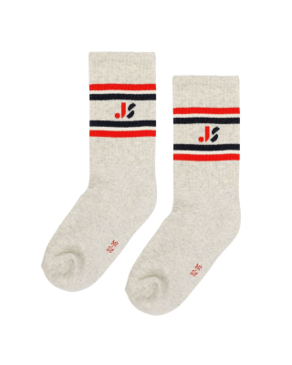 Jenest sokken grijs/rood strepen JS