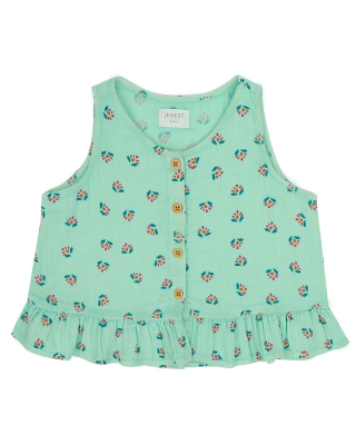 Jenest top groen bloemen