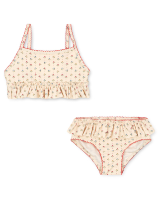 Konges Slojd bikini creme/roze bloemen met ruffle Tuli Coeur