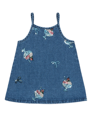 Konges Slojd jurk blauw denim met ijsjes en pailletten