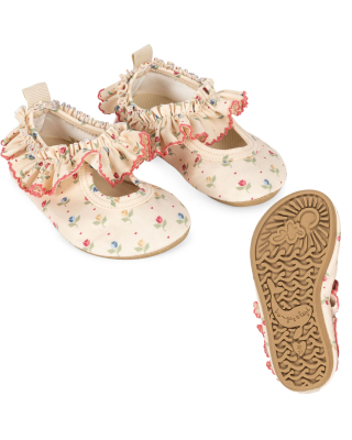 Konges Slojd zwemschoenen creme/roze bloemen met ruffle Tuli Coeur