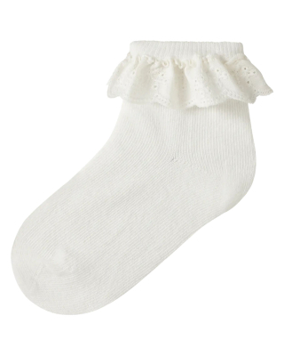 Lil’ Atelier enkelsokken creme met kanten rand en ribstructuur voor meisjes