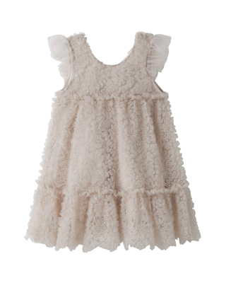 Lil Atelier jurk beige met 3D tule bloemen