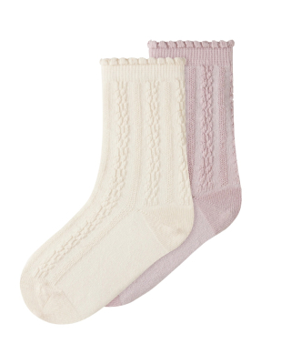 Lil Atelier sokken 2-pack creme roze meisjes breipatroon