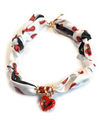 MarLo Bandana Ketting Rood/Creme/Blauw Hart