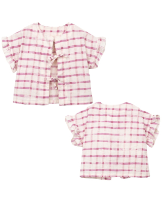 Play Up blouse creme/roze geruit