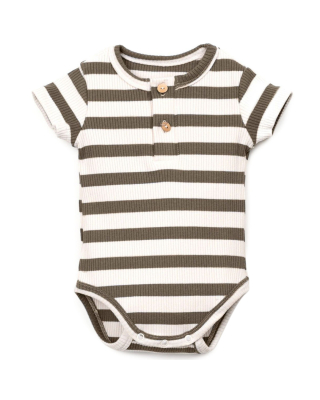 Play Up romper creme/groen strepenprint