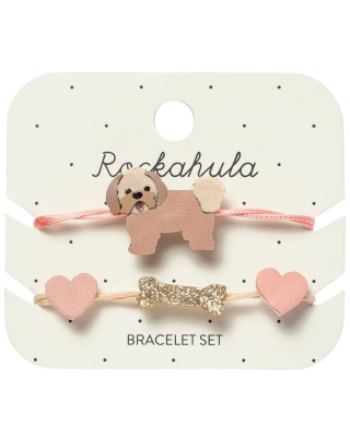 Rockahula armband roze hond 2 stuks dolly dog bracelet set met Shih-Tzu puppy en gouden glitter botje