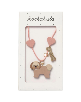 Rockahula ketting roze hond dolly dog necklace met Shih-Tzu puppy en gouden glitter botje