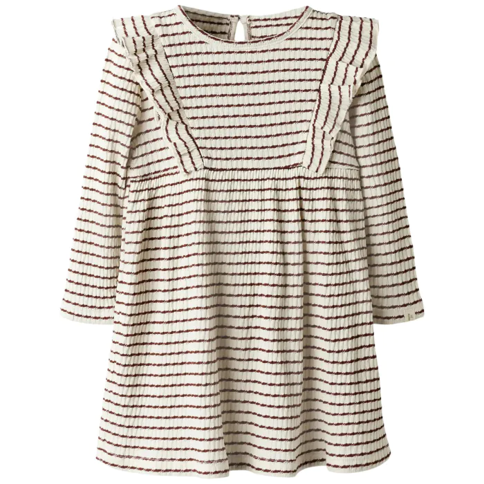 Lil Atelier Jurk Creme/Rood Strepen Ruffle Hot Chocolate Pudilo