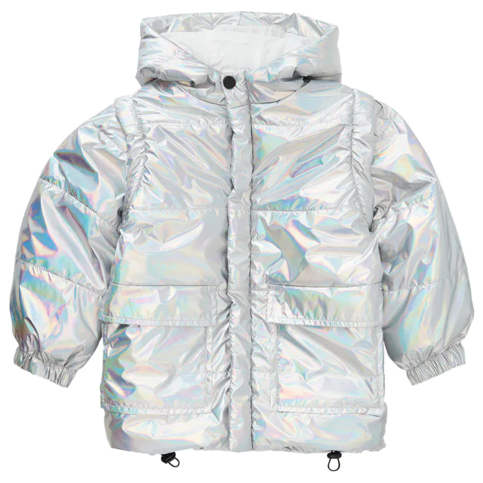 Sunny Sprout Winterjas met capuchon voor peuters - Dikke gevoerde pufferjas voor meisjes met winddichte mouwen en fleece voering, marineblauw, 110